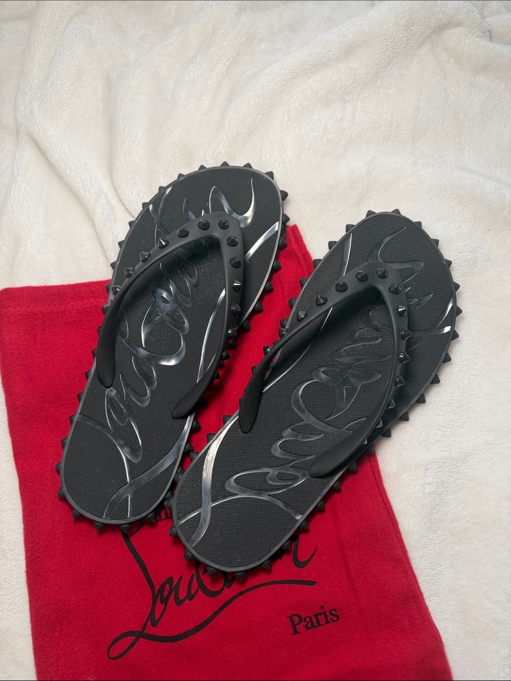 Christian Louboutin Black Studded Flip Flop Sandals